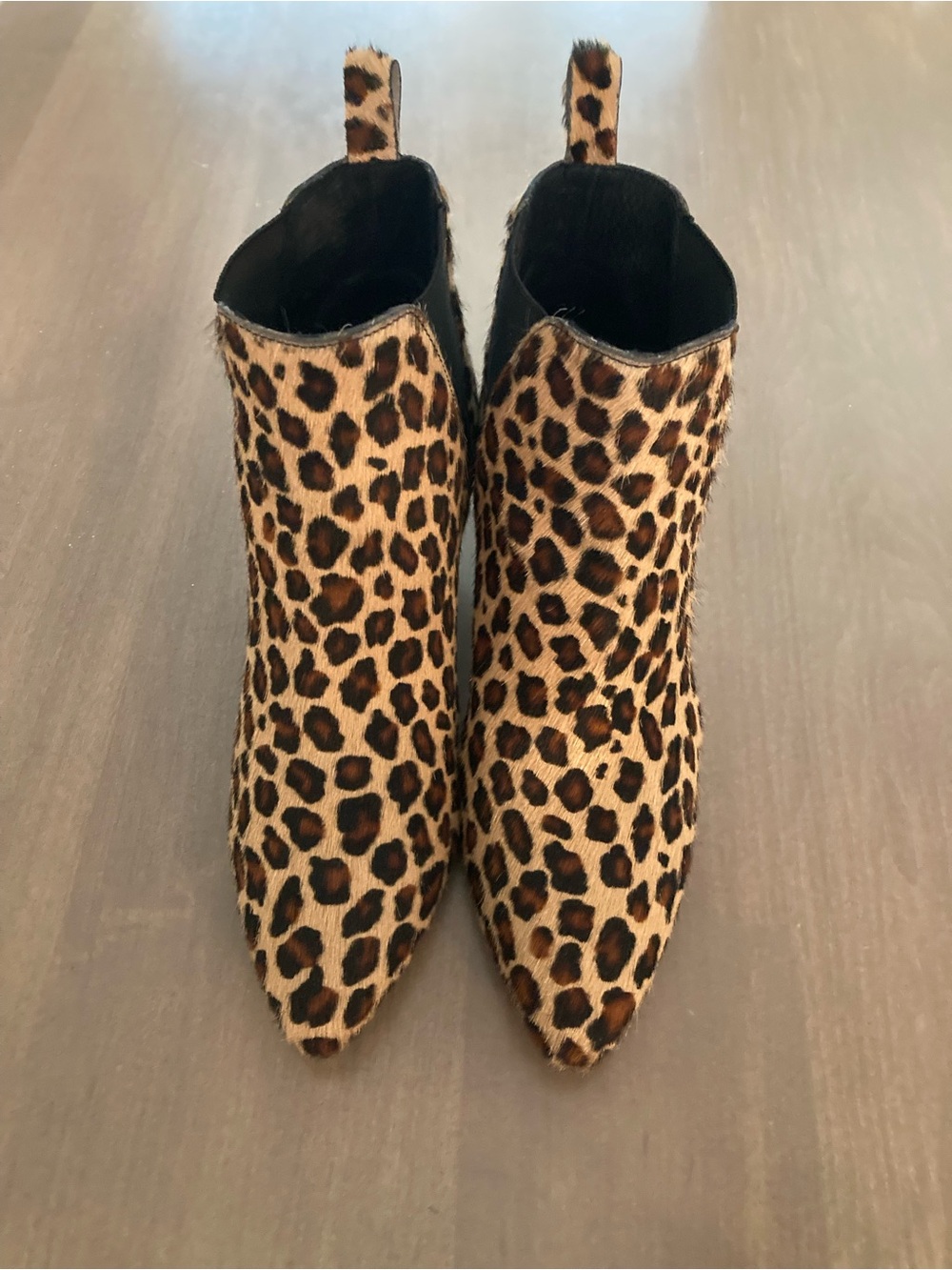 Leopard Print Calf Hair Pointed Ankle Booties - Brown/Black